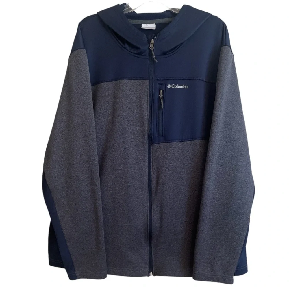 Columbia Fleece Lined Hooded All Season Performance Jacket Navy Blue & Gray
